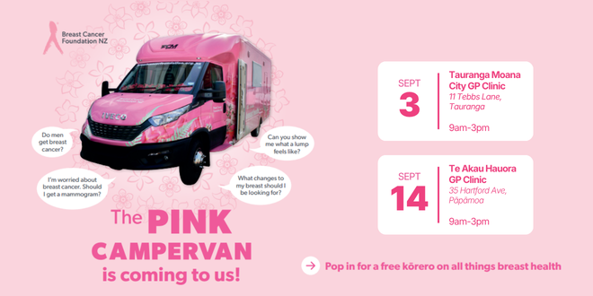 Pink Campervan | Free Breast Health Kōrero